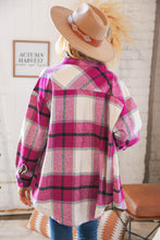 Load image into Gallery viewer, Magenta Plaid Flannel Button Down Oversized Jacket
