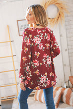 Load image into Gallery viewer, Red Wine Floral Print Baby Doll Knit Top
