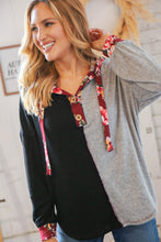 Load image into Gallery viewer, Black &amp; Grey Floral Print Placard Button Down Hoodie
