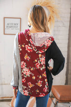 Load image into Gallery viewer, Black &amp; Grey Floral Print Placard Button Down Hoodie
