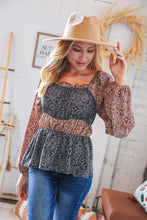 Load image into Gallery viewer, Cinnamon &amp; Grey Boho Floral Chiffon Tiered Woven Blouse
