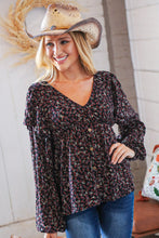 Load image into Gallery viewer, Black Boho Ethnic Floral Ruffle Baby Doll Peplum Blouse
