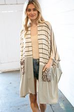 Load image into Gallery viewer, Beige Yarn Dye Stripe Leopard Pocket Open Cardigan
