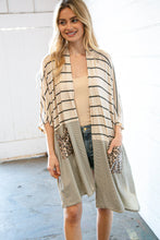 Load image into Gallery viewer, Beige Yarn Dye Stripe Leopard Pocket Open Cardigan
