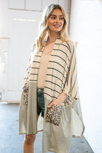 Load image into Gallery viewer, Beige Yarn Dye Stripe Leopard Pocket Open Cardigan
