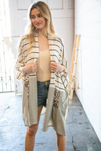 Load image into Gallery viewer, Beige Yarn Dye Stripe Leopard Pocket Open Cardigan
