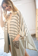 Load image into Gallery viewer, Beige Yarn Dye Stripe Leopard Pocket Open Cardigan
