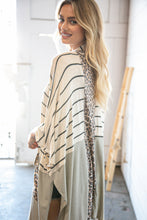 Load image into Gallery viewer, Beige Yarn Dye Stripe Leopard Pocket Open Cardigan
