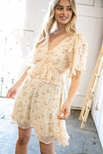 Load image into Gallery viewer, Oatmeal Chiffon Swiss Dot Floral V Neck Woven Dress

