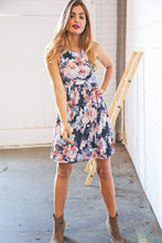 Load image into Gallery viewer, Navy Floral Tank Top Pocketed Swing Dress
