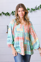 Load image into Gallery viewer, Aqua Boho Patchwork V Neck Woven Top

