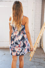 Load image into Gallery viewer, Navy Floral Tank Top Pocketed Swing Dress
