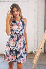 Load image into Gallery viewer, Navy Floral Tank Top Pocketed Swing Dress
