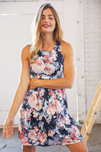 Load image into Gallery viewer, Navy Floral Tank Top Pocketed Swing Dress
