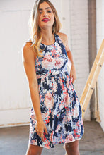 Load image into Gallery viewer, Navy Floral Tank Top Pocketed Swing Dress
