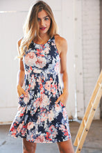 Load image into Gallery viewer, Navy Floral Tank Top Pocketed Swing Dress
