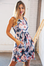 Load image into Gallery viewer, Navy Floral Tank Top Pocketed Swing Dress
