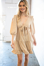 Load image into Gallery viewer, Beige Flow V Neck Knotted Babydoll Woven Dress
