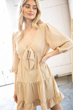 Load image into Gallery viewer, Beige Flow V Neck Knotted Babydoll Woven Dress
