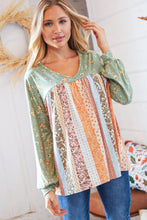 Load image into Gallery viewer, Mint Boho Floral Yoke &amp; Ethnic Stripe Patchwork Top

