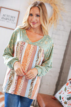 Load image into Gallery viewer, Mint Boho Floral Yoke &amp; Ethnic Stripe Patchwork Top
