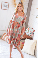 Load image into Gallery viewer, Blood Orange Ethnic Patchwork Raglan Ruffle Hem Dress
