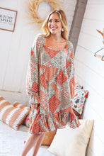 Load image into Gallery viewer, Blood Orange Ethnic Patchwork Raglan Ruffle Hem Dress
