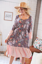 Load image into Gallery viewer, Berry Ethnic Paisley Sweet Heart Neck Bell Sleeve Dress
