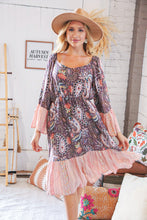 Load image into Gallery viewer, Berry Ethnic Paisley Sweet Heart Neck Bell Sleeve Dress
