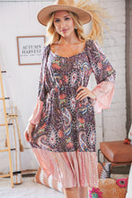 Load image into Gallery viewer, Berry Ethnic Paisley Sweet Heart Neck Bell Sleeve Dress
