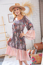 Load image into Gallery viewer, Berry Ethnic Paisley Sweet Heart Neck Bell Sleeve Dress
