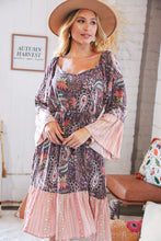 Load image into Gallery viewer, Berry Ethnic Paisley Sweet Heart Neck Bell Sleeve Dress
