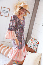 Load image into Gallery viewer, Berry Ethnic Paisley Sweet Heart Neck Bell Sleeve Dress
