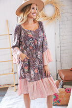 Load image into Gallery viewer, Berry Ethnic Paisley Sweet Heart Neck Bell Sleeve Dress
