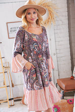 Load image into Gallery viewer, Berry Ethnic Paisley Sweet Heart Neck Bell Sleeve Dress
