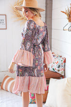 Load image into Gallery viewer, Berry Ethnic Paisley Sweet Heart Neck Bell Sleeve Dress
