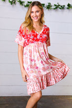 Load image into Gallery viewer, Red &amp; Blush Floral Paisley Ruffle Hem Pocketed Dress
