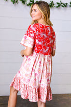 Load image into Gallery viewer, Red &amp; Blush Floral Paisley Ruffle Hem Pocketed Dress
