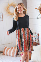 Load image into Gallery viewer, Black Vertical Floral Stripe Fit and Flare Dress
