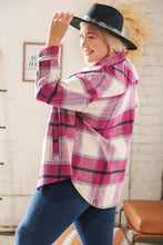 Load image into Gallery viewer, Magenta Plaid Flannel Button Down Oversized Jacket
