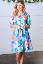 Load image into Gallery viewer, Baby Blue Flat Floral Fit &amp; Flare V Neck Dress
