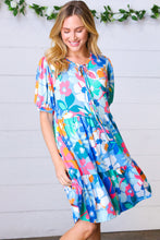 Load image into Gallery viewer, Baby Blue Flat Floral Fit &amp; Flare V Neck Dress
