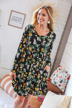 Load image into Gallery viewer, Black Floral Babydoll Side Pocket Swing Dress
