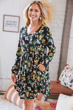 Load image into Gallery viewer, Black Floral Babydoll Side Pocket Swing Dress
