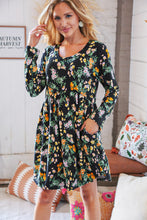 Load image into Gallery viewer, Black Floral Babydoll Side Pocket Swing Dress
