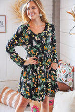 Load image into Gallery viewer, Black Floral Babydoll Side Pocket Swing Dress
