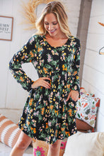 Load image into Gallery viewer, Black Floral Babydoll Side Pocket Swing Dress
