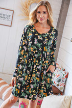 Load image into Gallery viewer, Black Floral Babydoll Side Pocket Swing Dress
