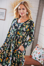 Load image into Gallery viewer, Black Floral Babydoll Side Pocket Swing Dress
