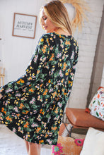 Load image into Gallery viewer, Black Floral Babydoll Side Pocket Swing Dress
